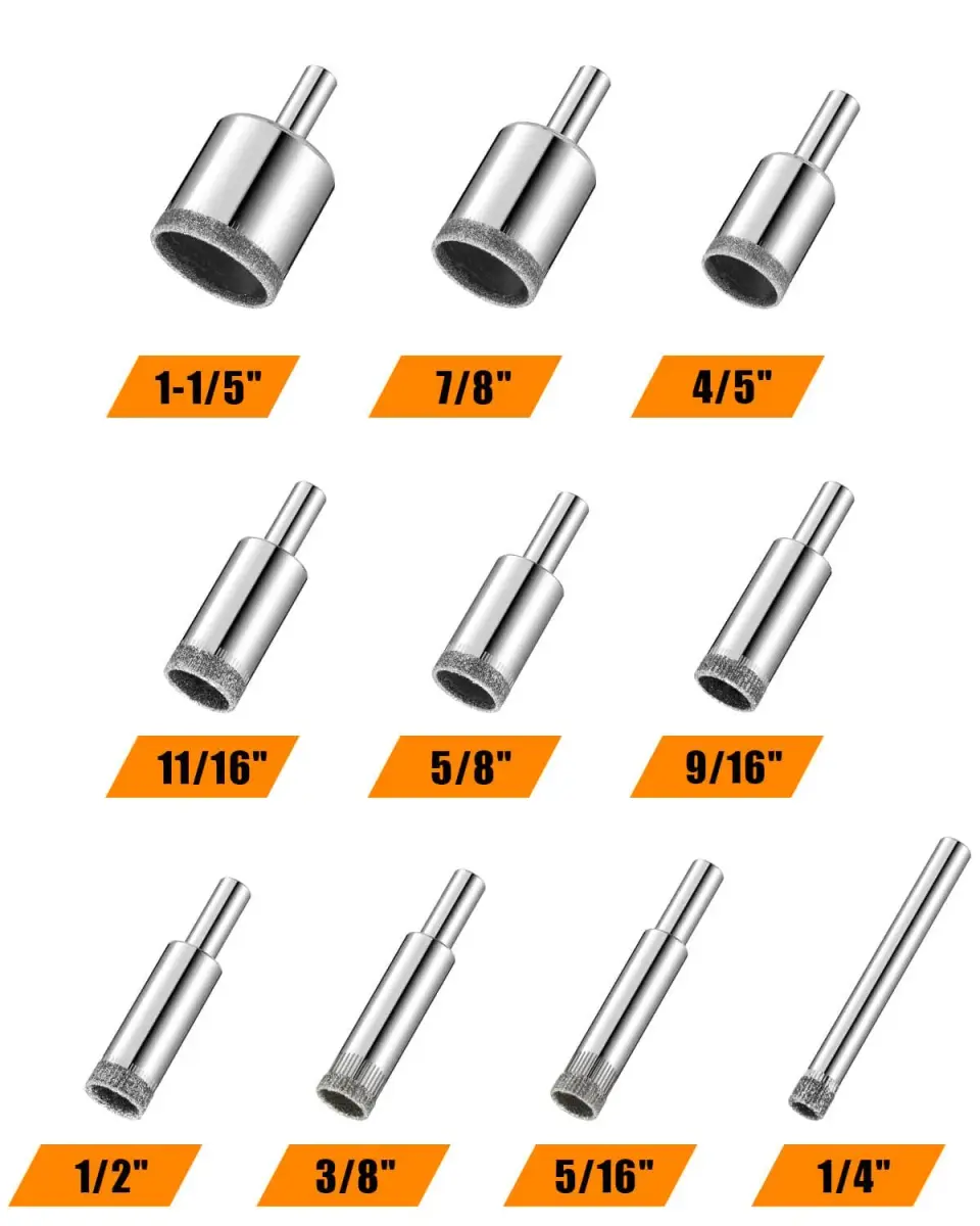 Semderm Diamond Hole Saw Set 10 PCS 3mm-30mm (1/4"-1 1/5") | Cuts Glass, Tile, Stone, Granite - view 2