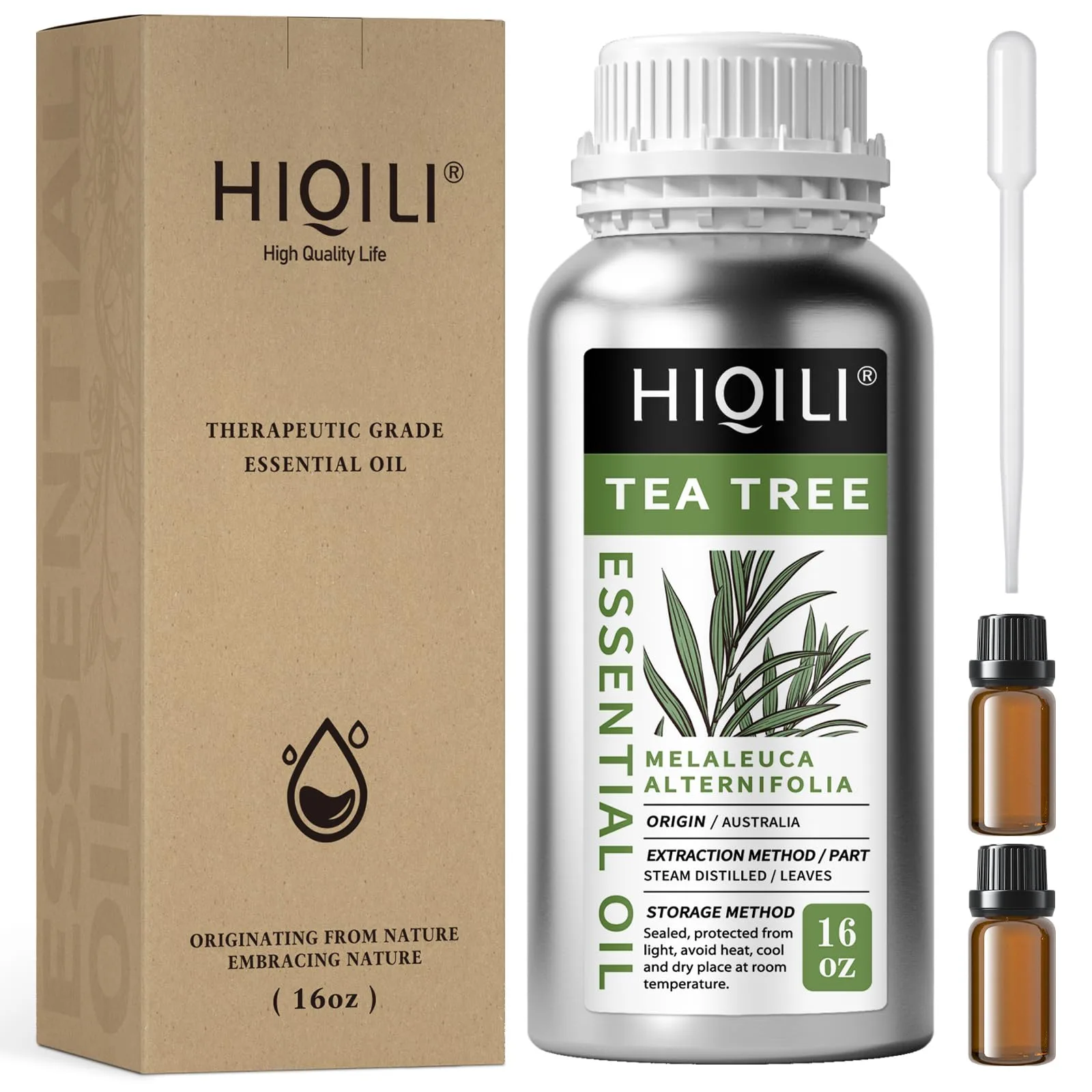 HIQILI Tea Tree Oil 16 Fl Oz (473 ml) | Pure Steam-Distilled for Skin, Hair, DIY & Home - main product image