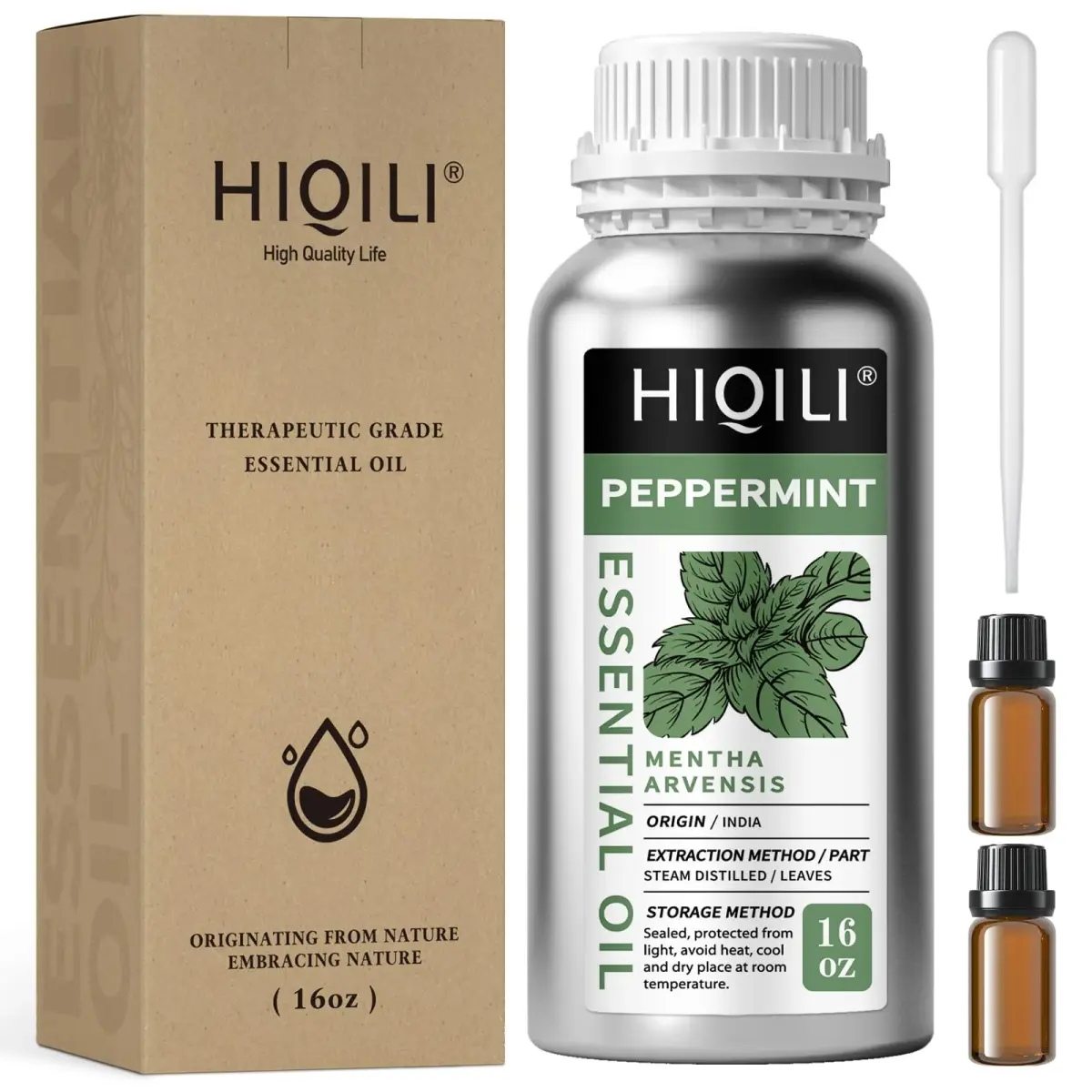 HIQILI Peppermint Essential Oil 473ml (16 Fl Oz) | USA-Sourced for Air Freshening, DIY & Aromatherapy - main product image