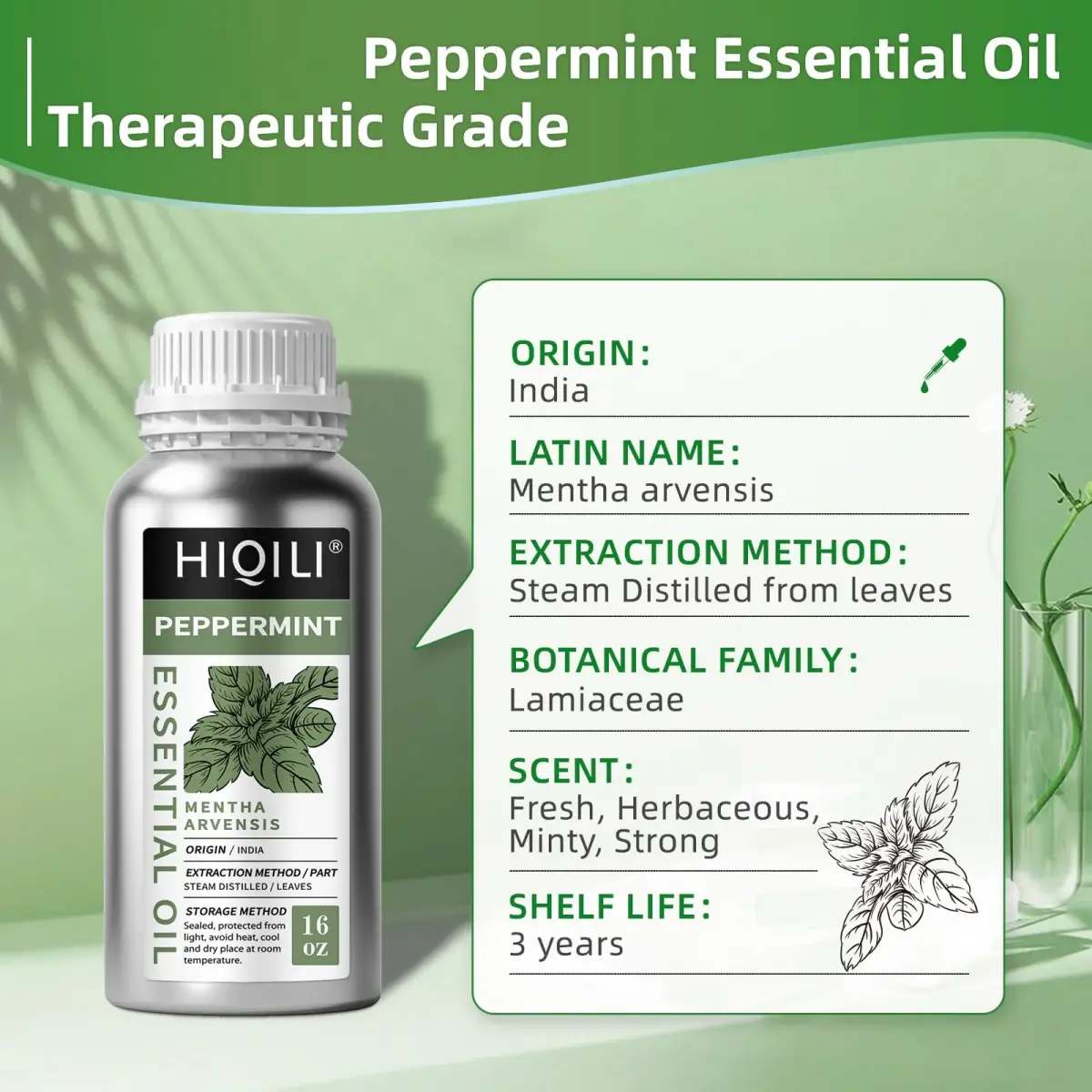 HIQILI Peppermint Essential Oil 473ml (16 Fl Oz) | USA-Sourced for Air Freshening, DIY & Aromatherapy - view 3
