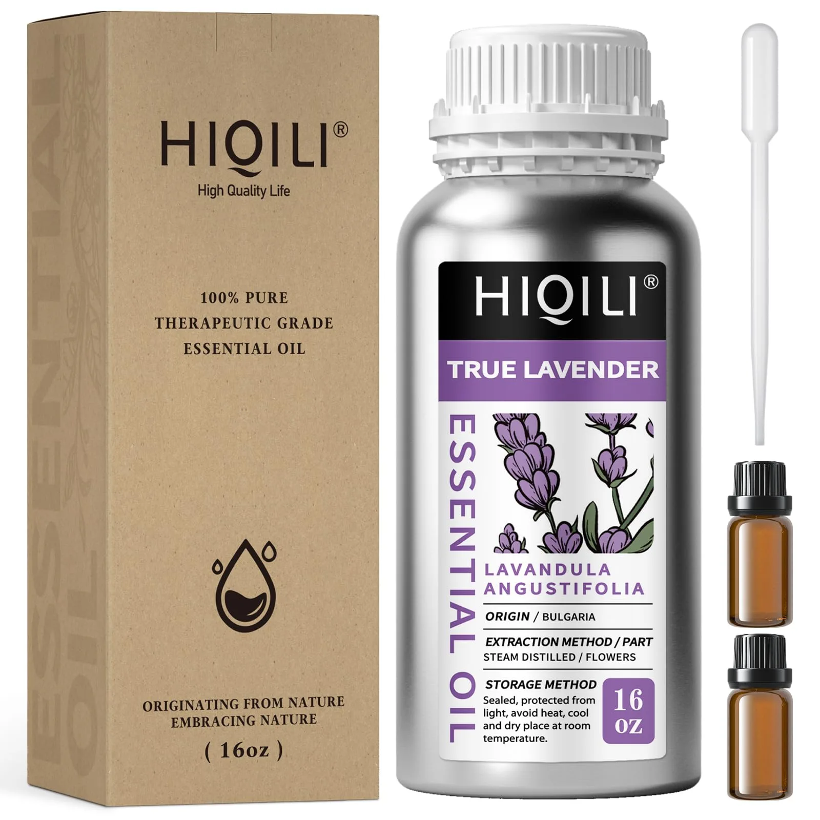 HIQILI Natural Lavender Essential Oil 16 fl oz | Large Capacity for Aromatherapy & DIY - main product image