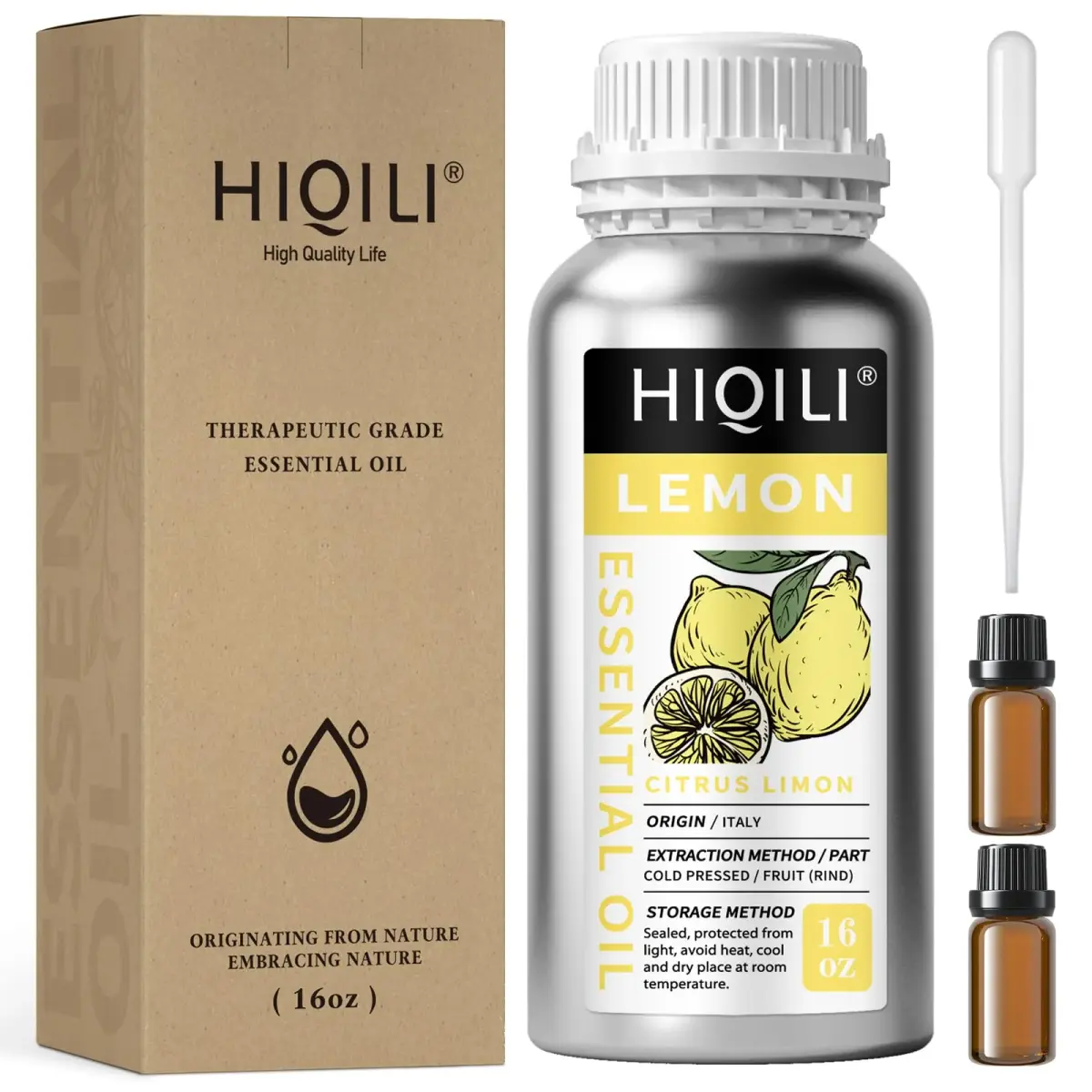 HIQILI Lemon Essential Oil 473ml (16 Fl Oz) | Fresh Citrus Aroma for Cleaning & Aromatherapy - main product image