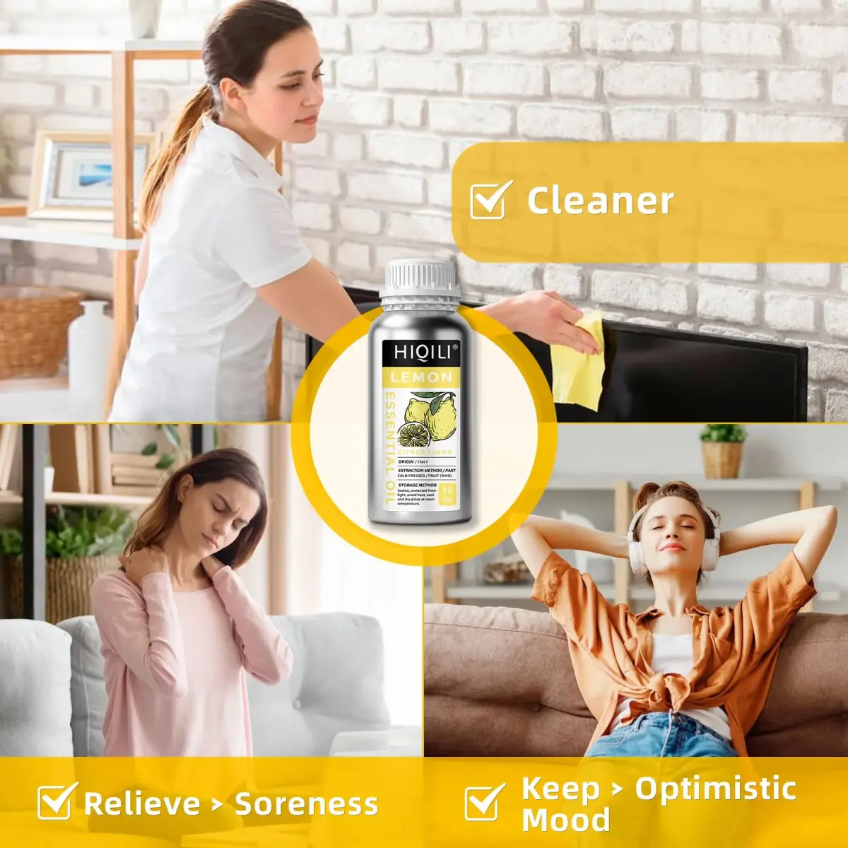 HIQILI Lemon Essential Oil 473ml (16 Fl Oz) | Fresh Citrus Aroma for Cleaning & Aromatherapy - view 2