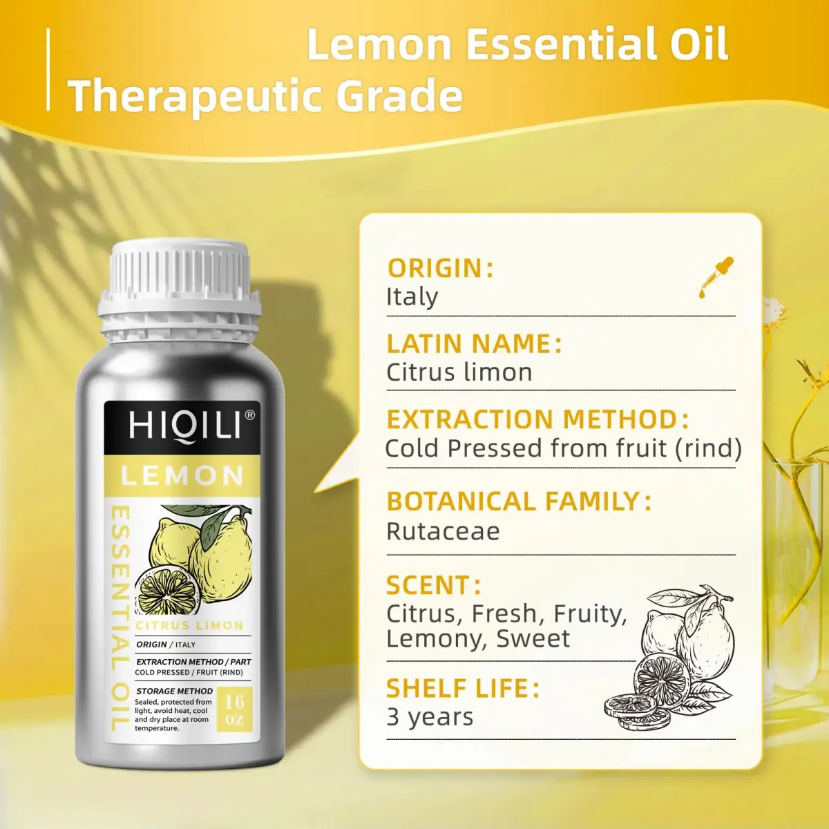 HIQILI Lemon Essential Oil 473ml (16 Fl Oz) | Fresh Citrus Aroma for Cleaning & Aromatherapy - view 3