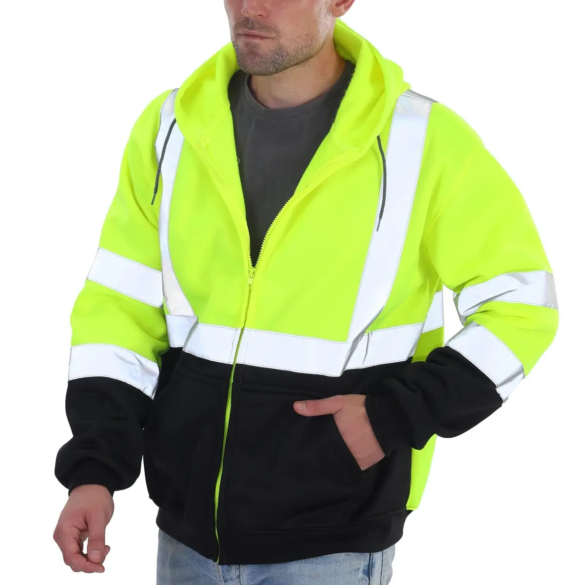 sesafety High Visibility Safety Sweatshirt for Men, Class 3 Reflective Hoodie, Yellow-204 | ANSI 107 Type R Class 3 Compliant (70-120 chars) - main product image