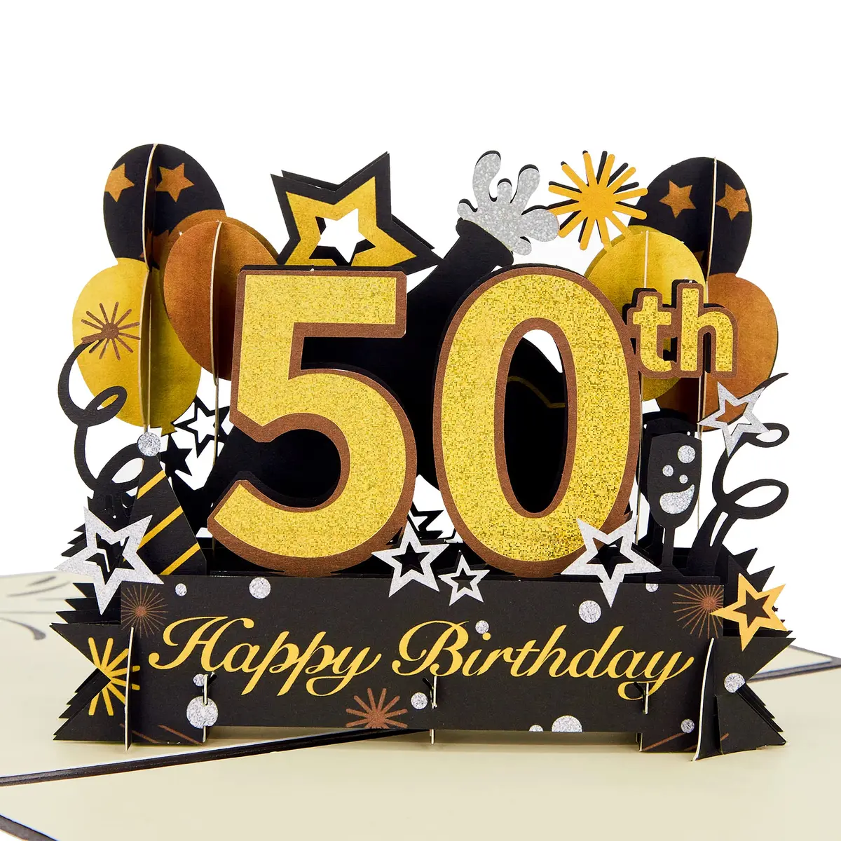 HOMANGA Happy 50th Birthday Pop Up Card | 6" x 8" Glitter Design for Milestone Celebration - main product image