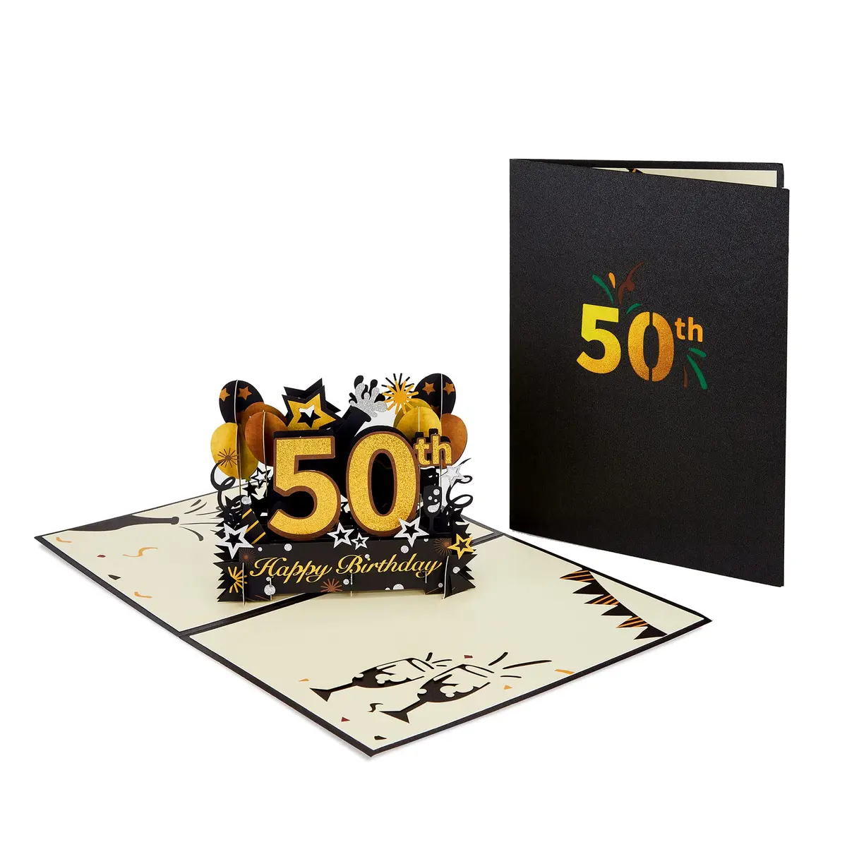 HOMANGA Happy 50th Birthday Pop Up Card | 6" x 8" Glitter Design for Milestone Celebration - view 3