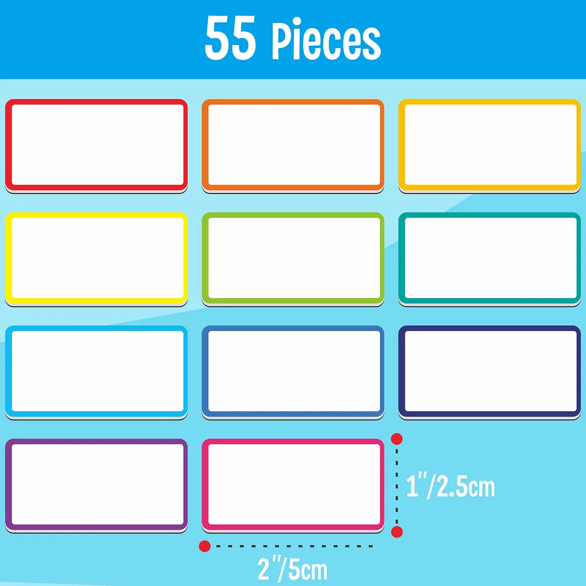 SpriteGru Magnetic Name Tag Label, 55 PCS, 2" x 1" | Reusable Neon Dry Erase Stickers for Whiteboards & Metal Surfaces - view 2