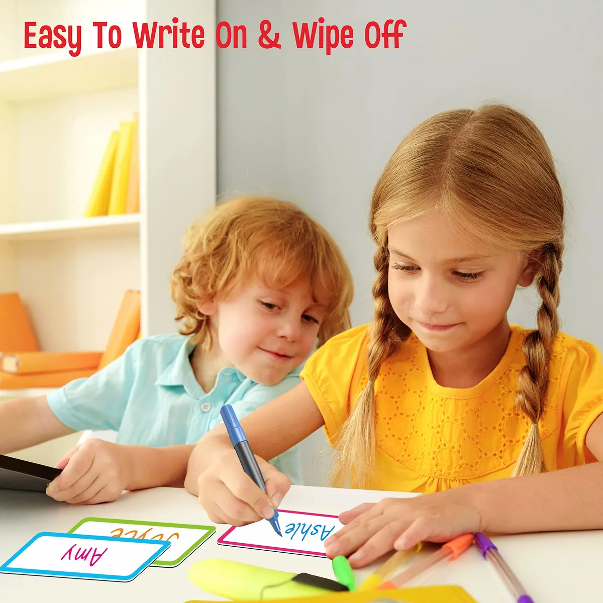 SpriteGru Magnetic Name Tag Label, 55 PCS, 2" x 1" | Reusable Neon Dry Erase Stickers for Whiteboards & Metal Surfaces - view 4
