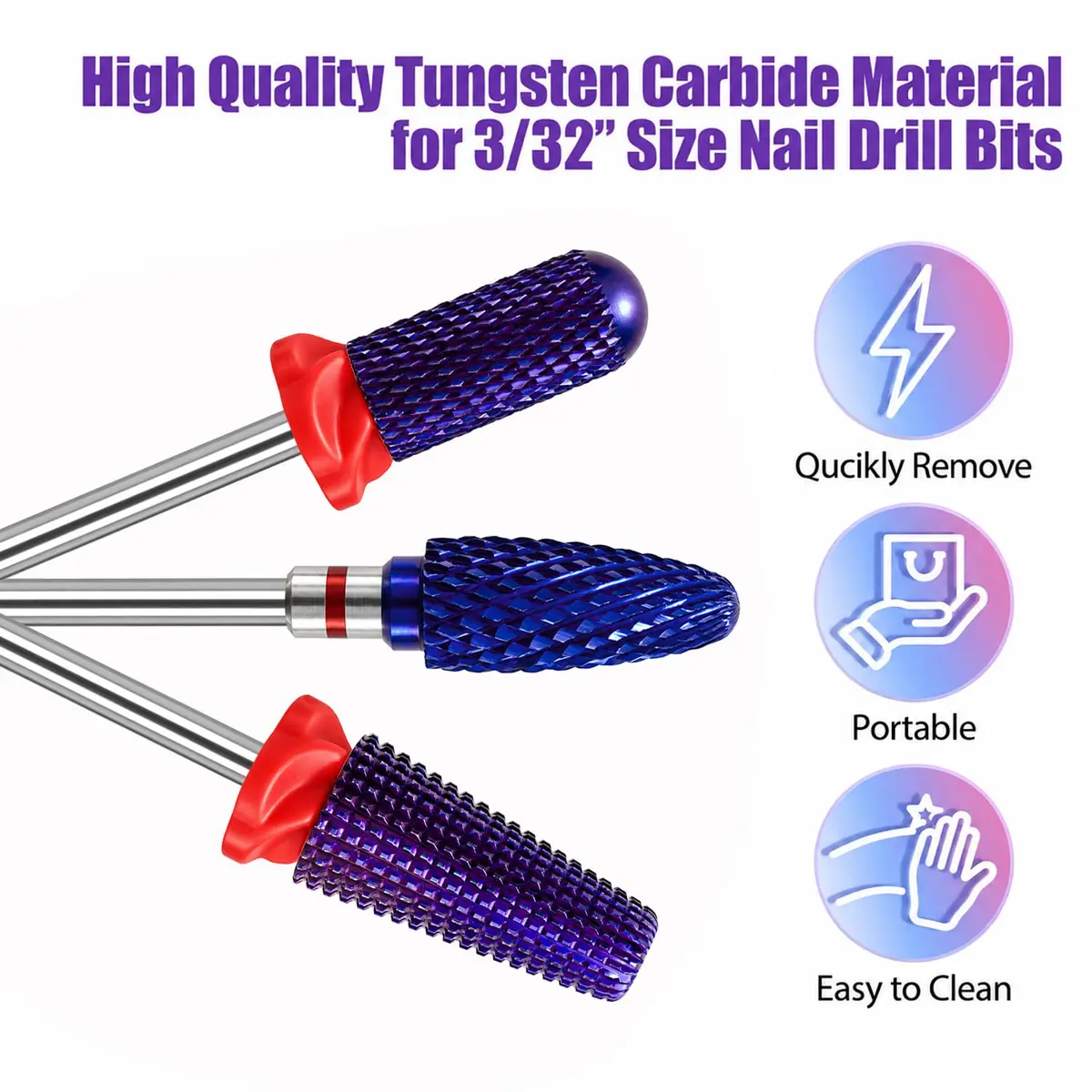 Depvko 3Pcs Carbide Nail Drill Bits | 5-in-1 & Cone Shape for Nail Art (70-120c) - view 2