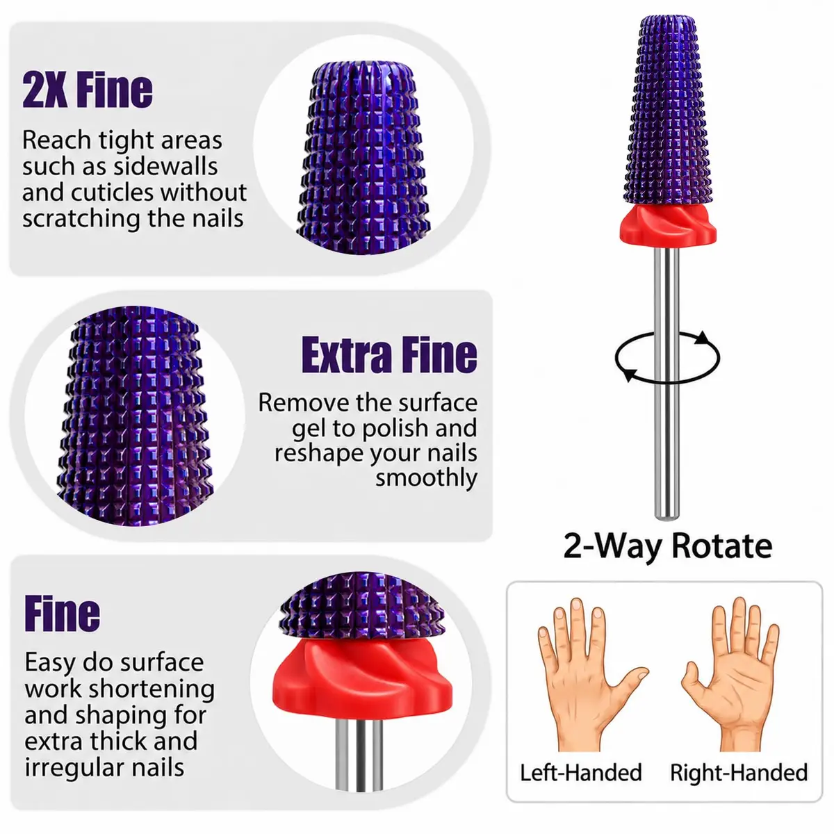 Depvko 3Pcs Carbide Nail Drill Bits | 5-in-1 & Cone Shape for Nail Art (70-120c) - view 3