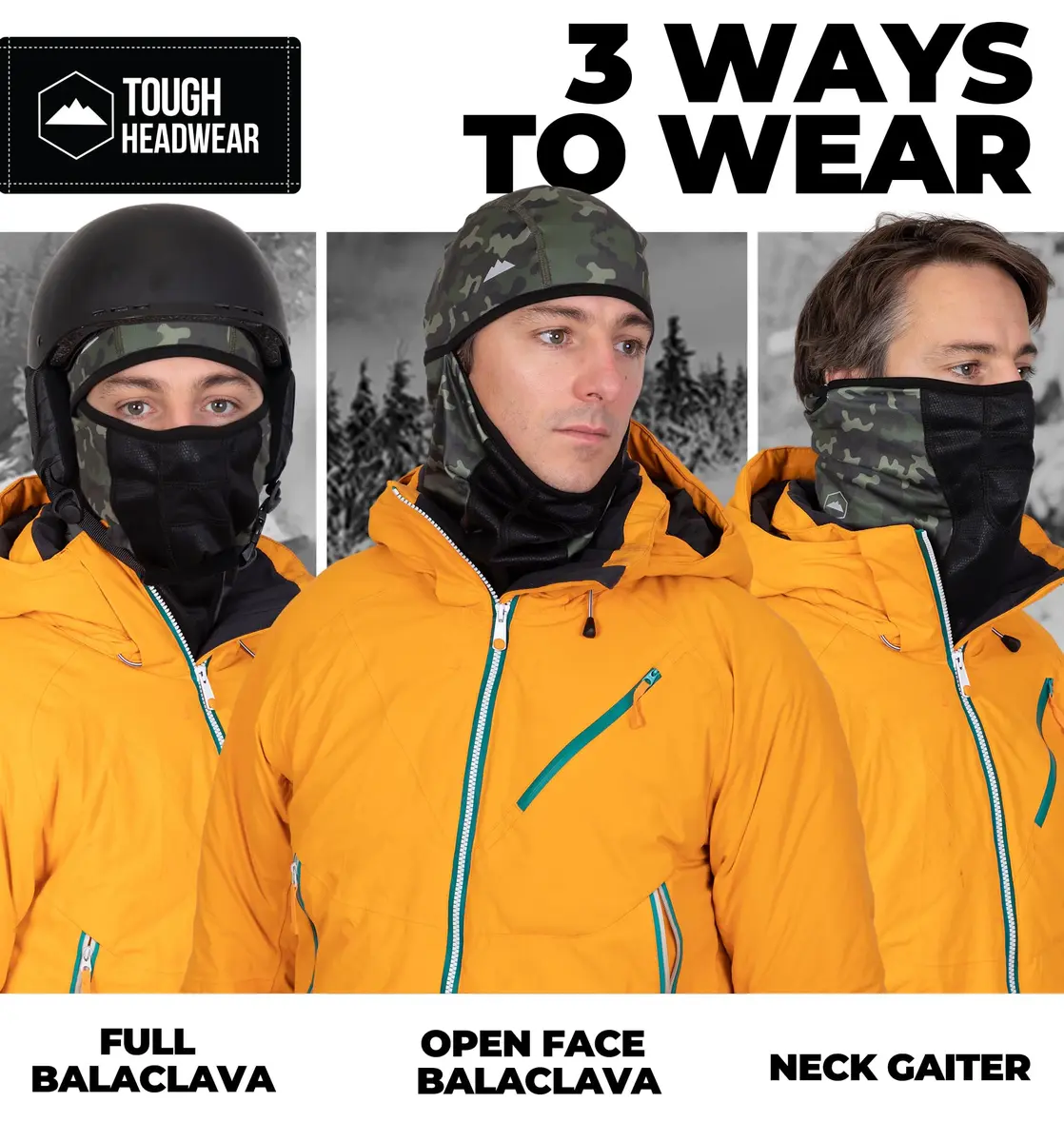 Tough Headwear Balaclava Ski Mask - Winter Face Cover for Men & Women - Green Camo | Cold Weather Snow Gear - view 5