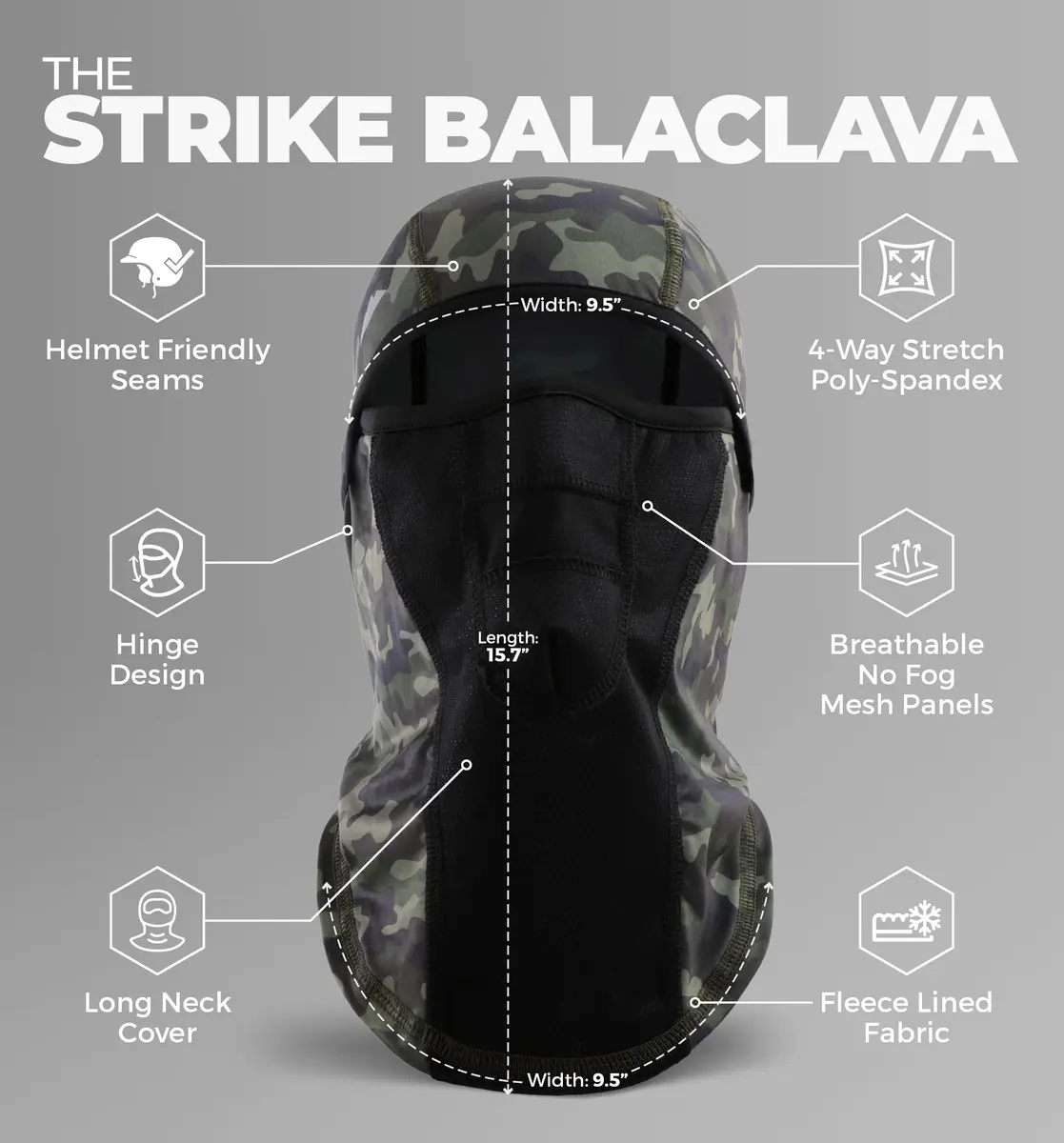 Tough Headwear Balaclava Ski Mask - Winter Face Cover for Men & Women - Green Camo | Cold Weather Snow Gear - view 3