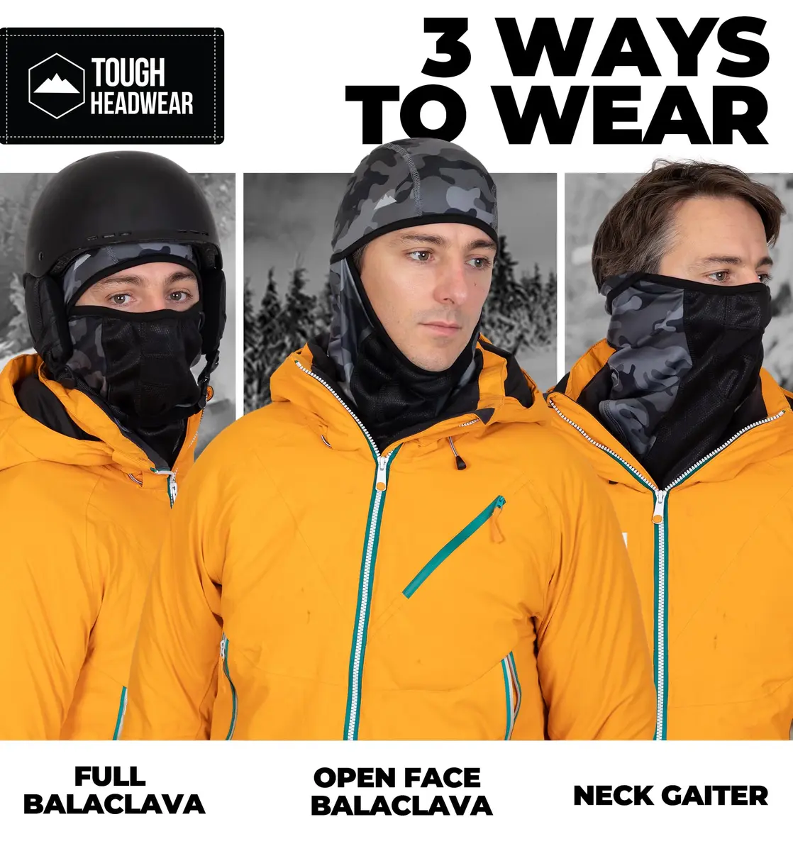 Tough Headwear Balaclava Ski Mask - Winter Face Cover for Men & Women - Gray Camo | Cold Weather Snow Gear - view 5