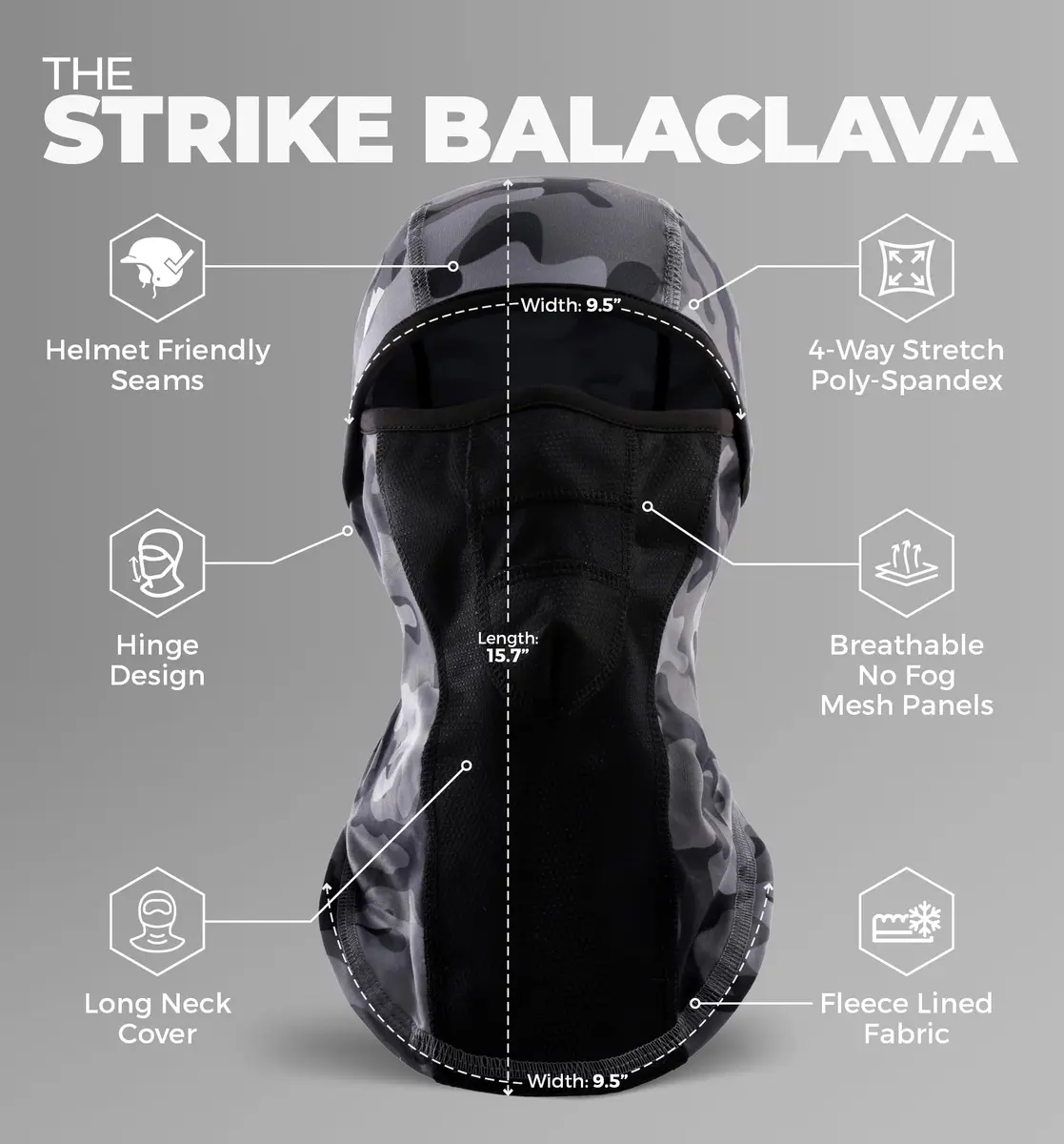 Tough Headwear Balaclava Ski Mask - Winter Face Cover for Men & Women - Gray Camo | Cold Weather Snow Gear - view 3