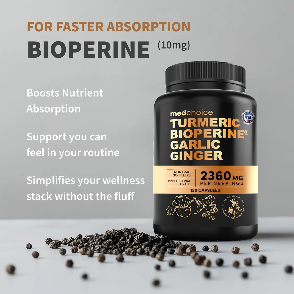MEDCHOICE 4-in-1 Turmeric Joint Support with Garlic & BioPerine, 120ct | Supports Mobility & Joint Comfort - view 6