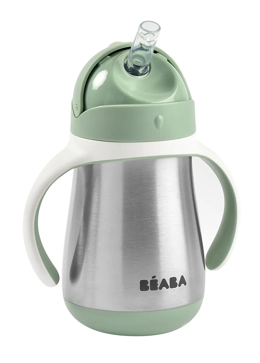 Béaba Stainless Steel Straw Sippy Cup with Removable Handles, Insulated Toddler Cup 250ml (8.5 oz) | Spill-Proof & BPA-Free - main product image