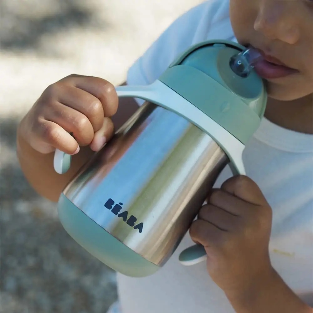Béaba Stainless Steel Straw Sippy Cup with Removable Handles, Insulated Toddler Cup 250ml (8.5 oz) | Spill-Proof & BPA-Free - view 5