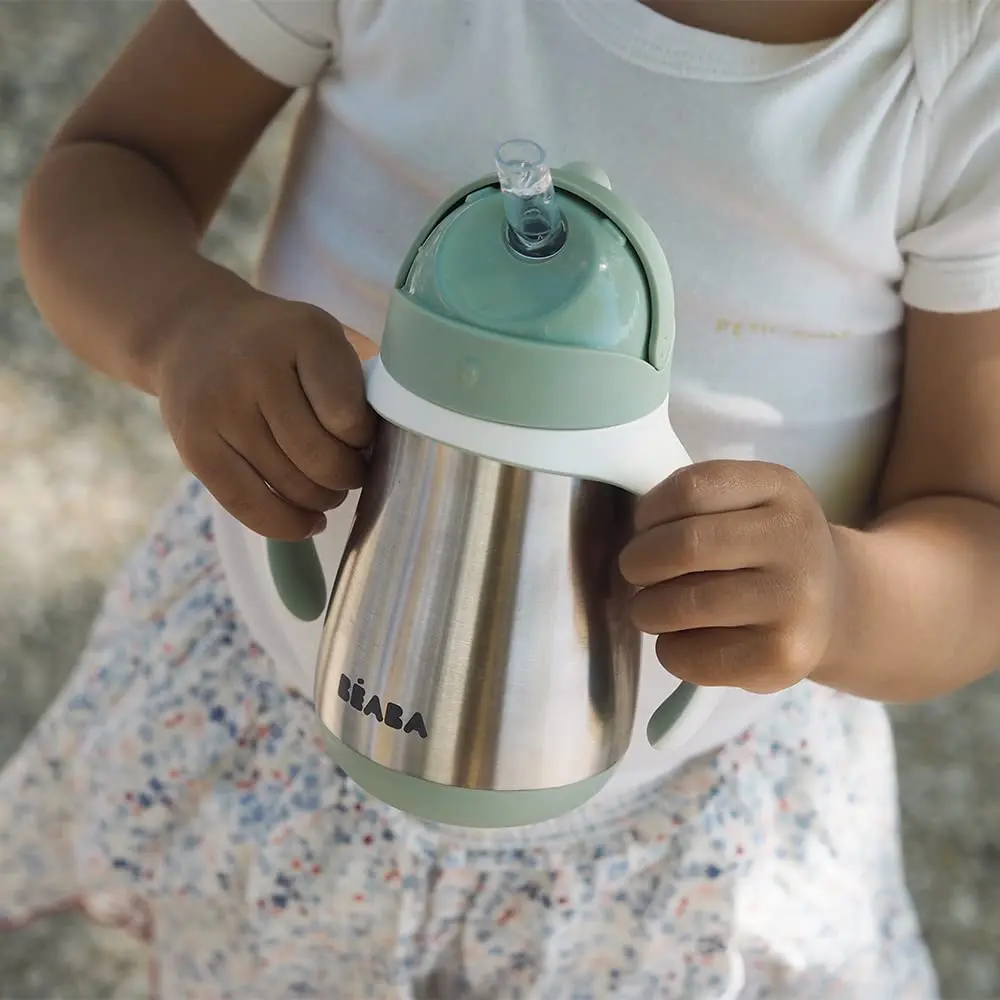 Béaba Stainless Steel Straw Sippy Cup with Removable Handles, Insulated Toddler Cup 250ml (8.5 oz) | Spill-Proof & BPA-Free - view 7