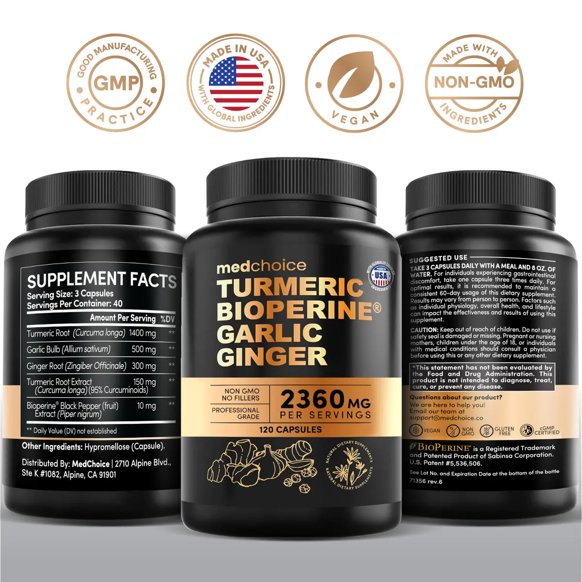 MEDCHOICE 4-in-1 Turmeric Joint Support with Garlic & BioPerine, 120ct | Supports Mobility & Joint Comfort - view 8