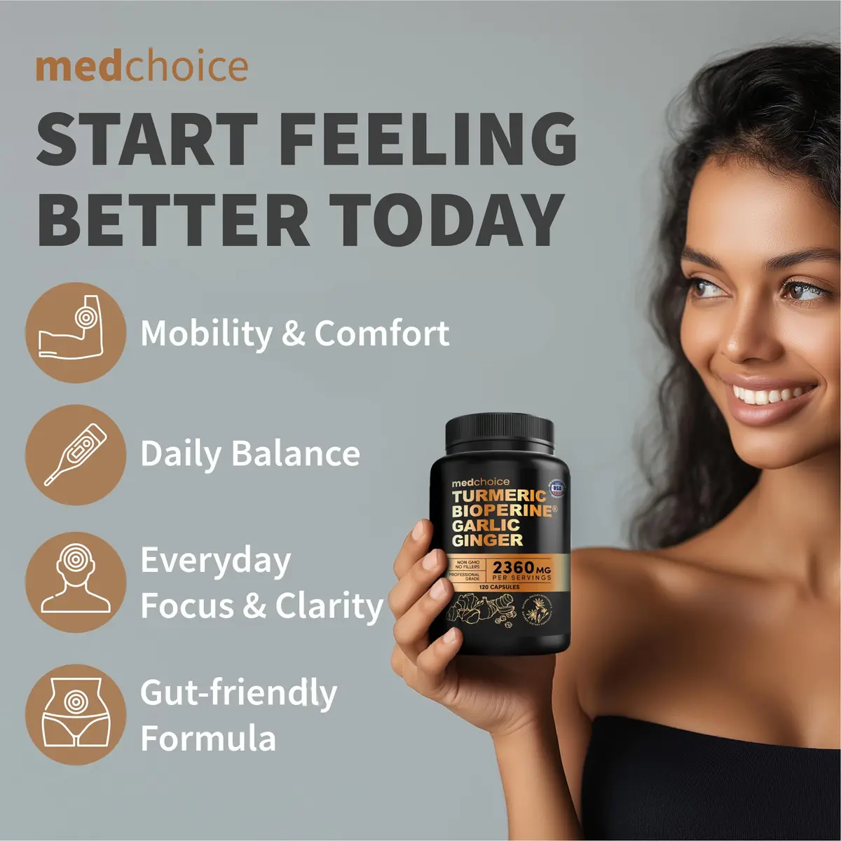 MEDCHOICE 4-in-1 Turmeric Joint Support with Garlic & BioPerine, 120ct | Supports Mobility & Joint Comfort - view 4