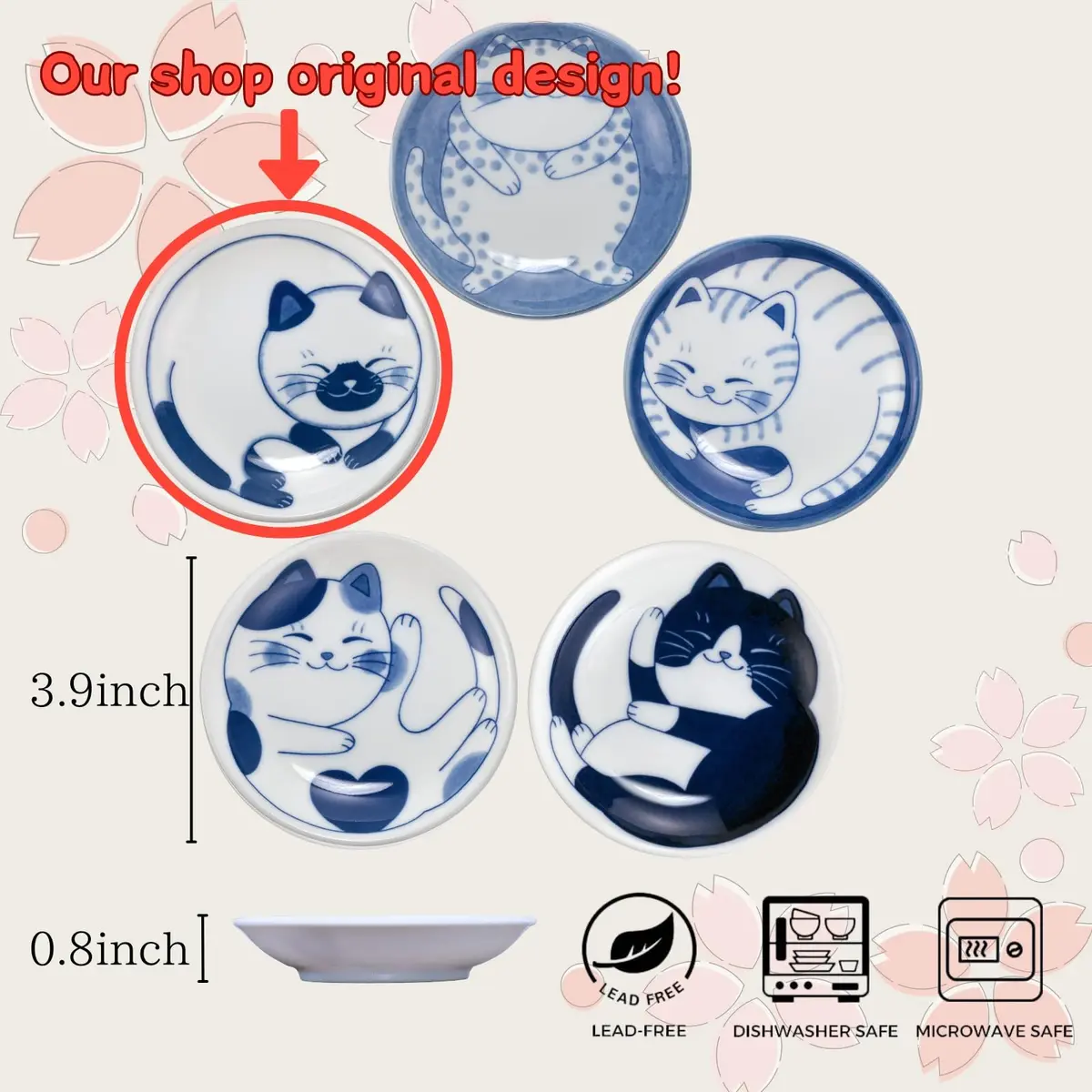 LOVE LOVE JAPAN Ceramic Cat Salad Plate Set 3.9 inch | Japanese Handmade Small Plates - view 2