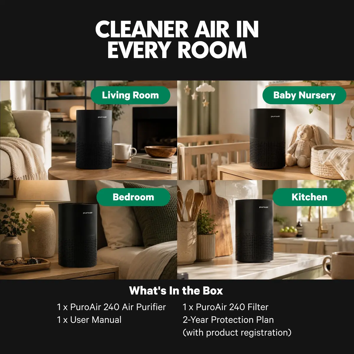 PuroAir 240 HEPA Air Purifiers for Home Pets Bedroom | Large Room 1000 sq ft, 2 Pack, Quiet & Certified - view 8