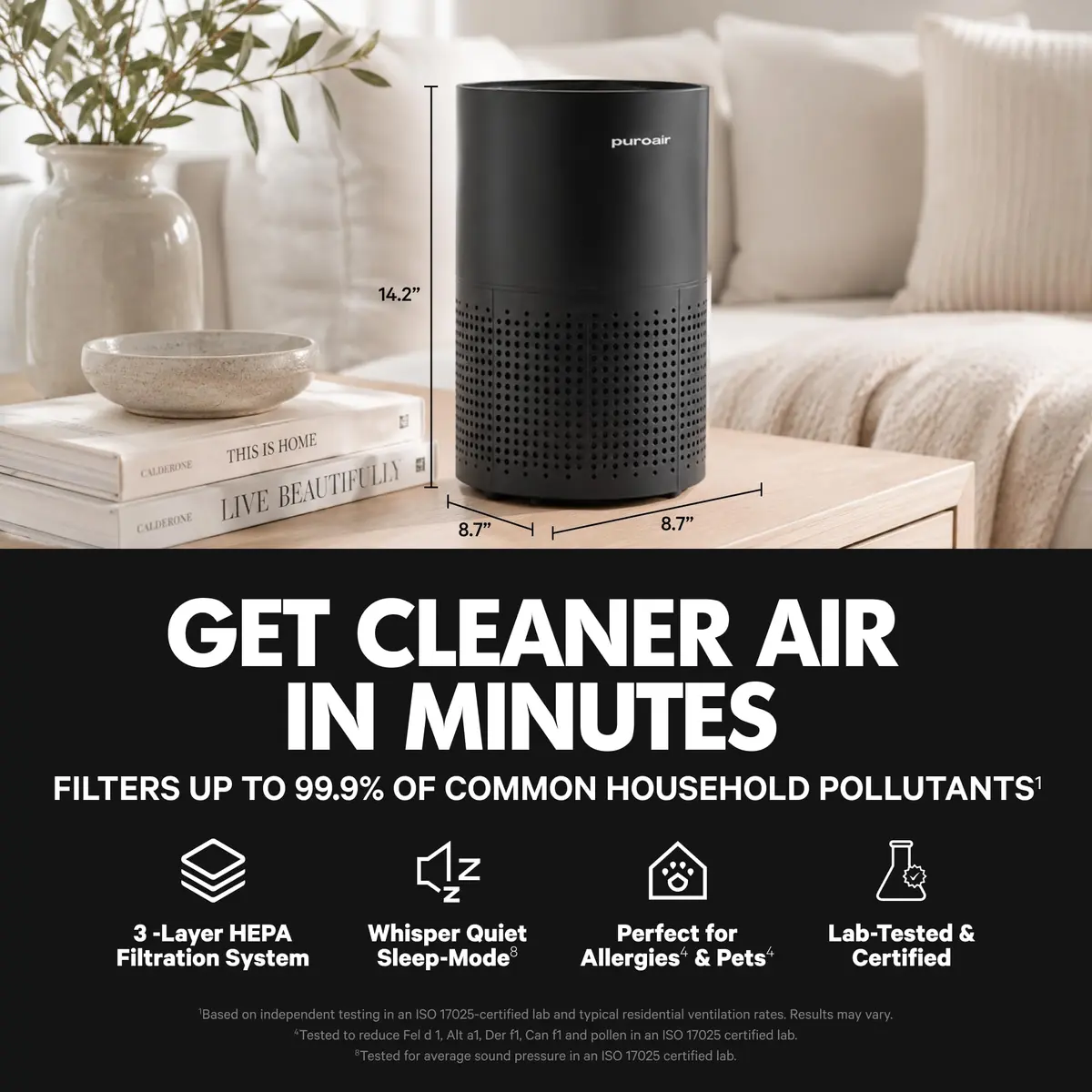PuroAir 240 HEPA Air Purifiers for Home Pets Bedroom | Large Room 1000 sq ft, 2 Pack, Quiet & Certified - view 2