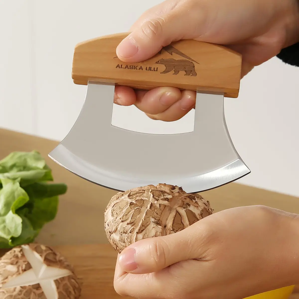 WiuCYS 5inch Alaskan Mezzaluna Ulu Knife | Sharp Salad & Veggie Chopper, Arthritic Friendly - view 5