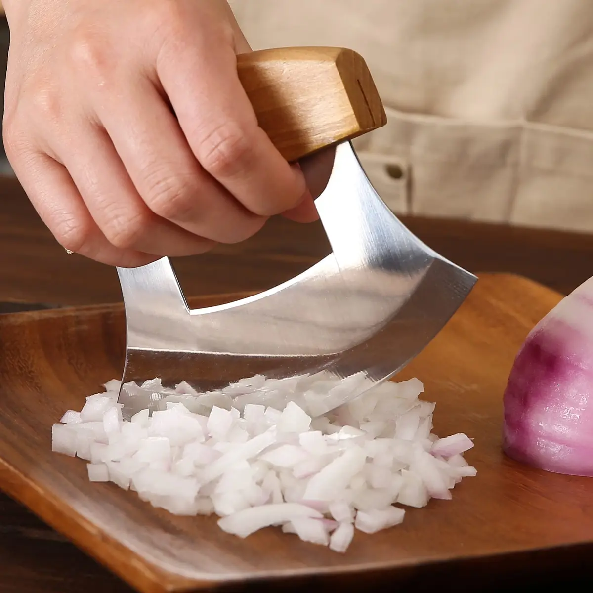 WiuCYS 5inch Alaskan Mezzaluna Ulu Knife | Sharp Salad & Veggie Chopper, Arthritic Friendly - view 3
