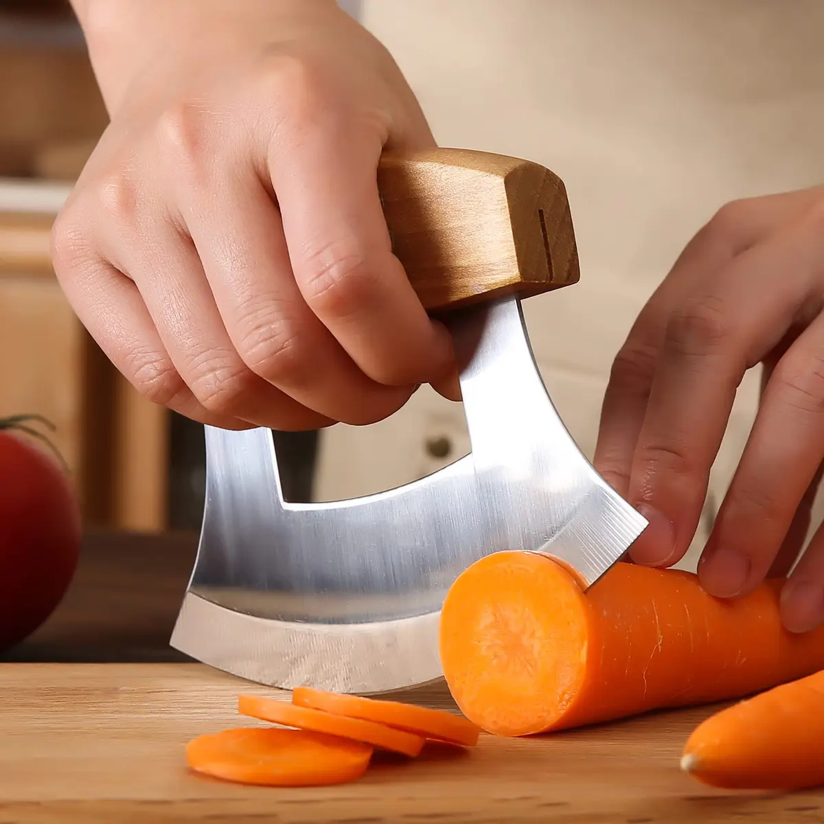 WiuCYS 5inch Alaskan Mezzaluna Ulu Knife | Sharp Salad & Veggie Chopper, Arthritic Friendly - view 4