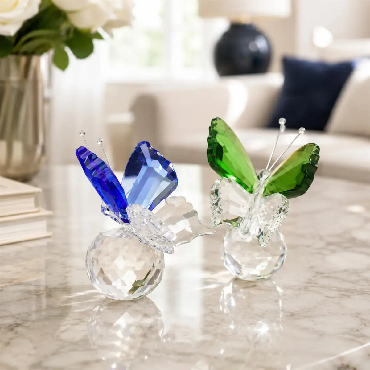H&D HYALINE & DORA Crystal Butterfly Figurine Set 2 Glass Animal Ornament 5 cm (2*1.7 in) | Decorative Accent for Home & Office - view 2
