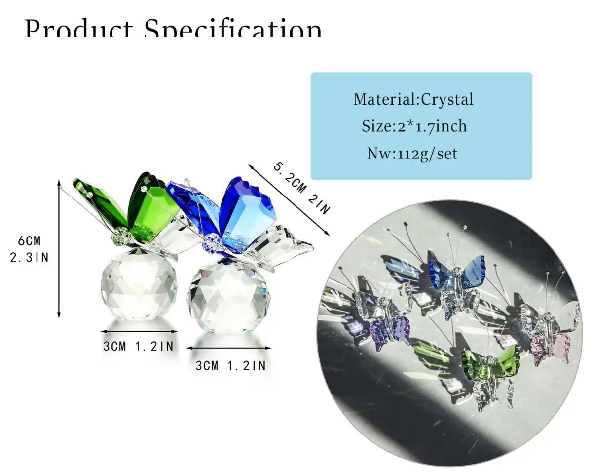 H&D HYALINE & DORA Crystal Butterfly Figurine Set 2 Glass Animal Ornament 5 cm (2*1.7 in) | Decorative Accent for Home & Office - view 4