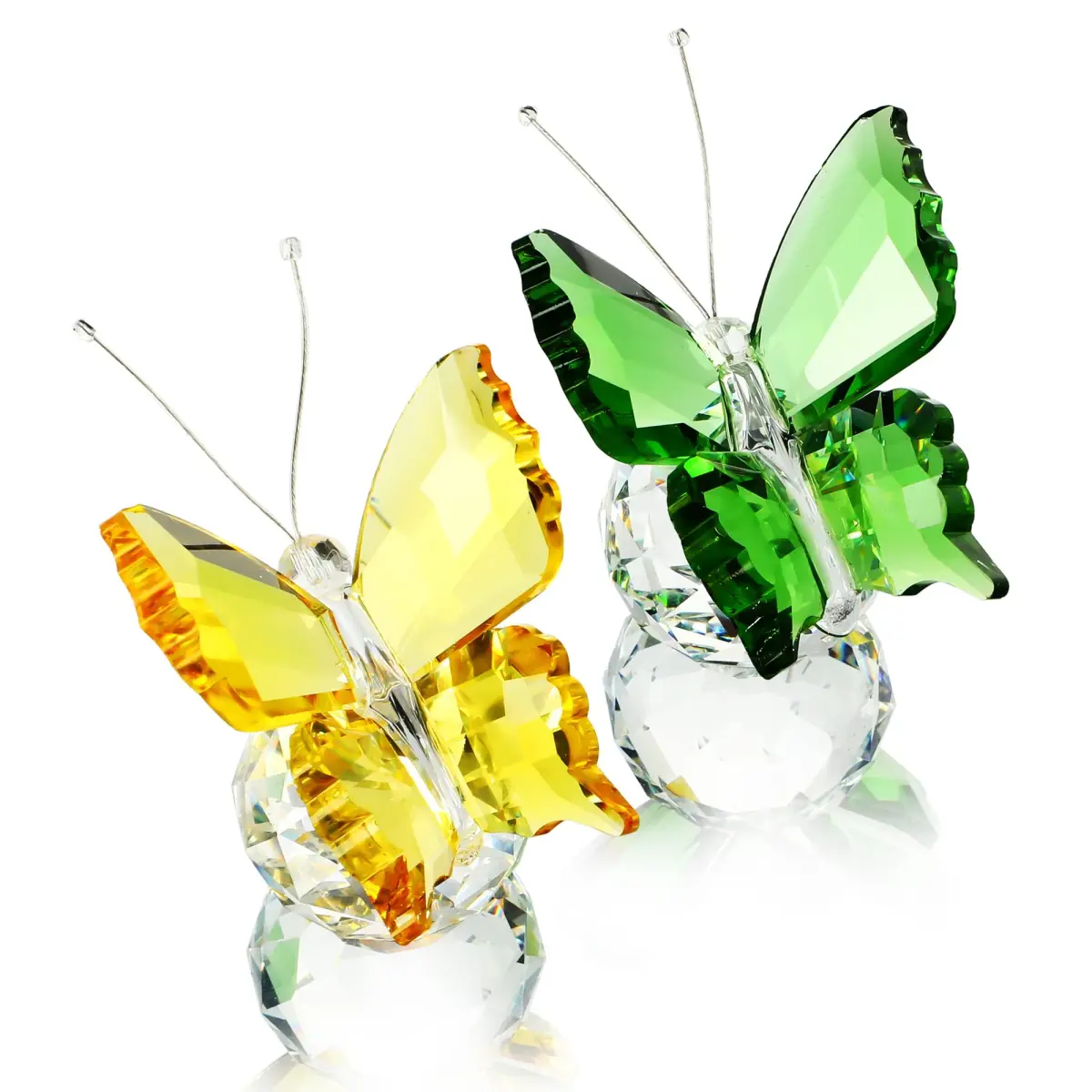 H&D HYALINE & DORA Crystal Butterfly Figurine Set 2 | 5.1 cm (2 in) Yellow & Green - main product image