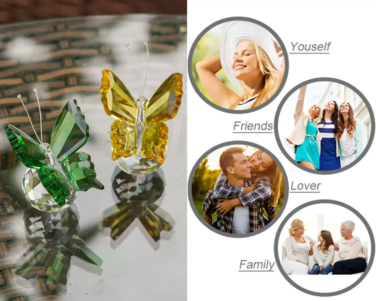 H&D HYALINE & DORA Crystal Butterfly Figurine Set 2 | 5.1 cm (2 in) Yellow & Green - view 6