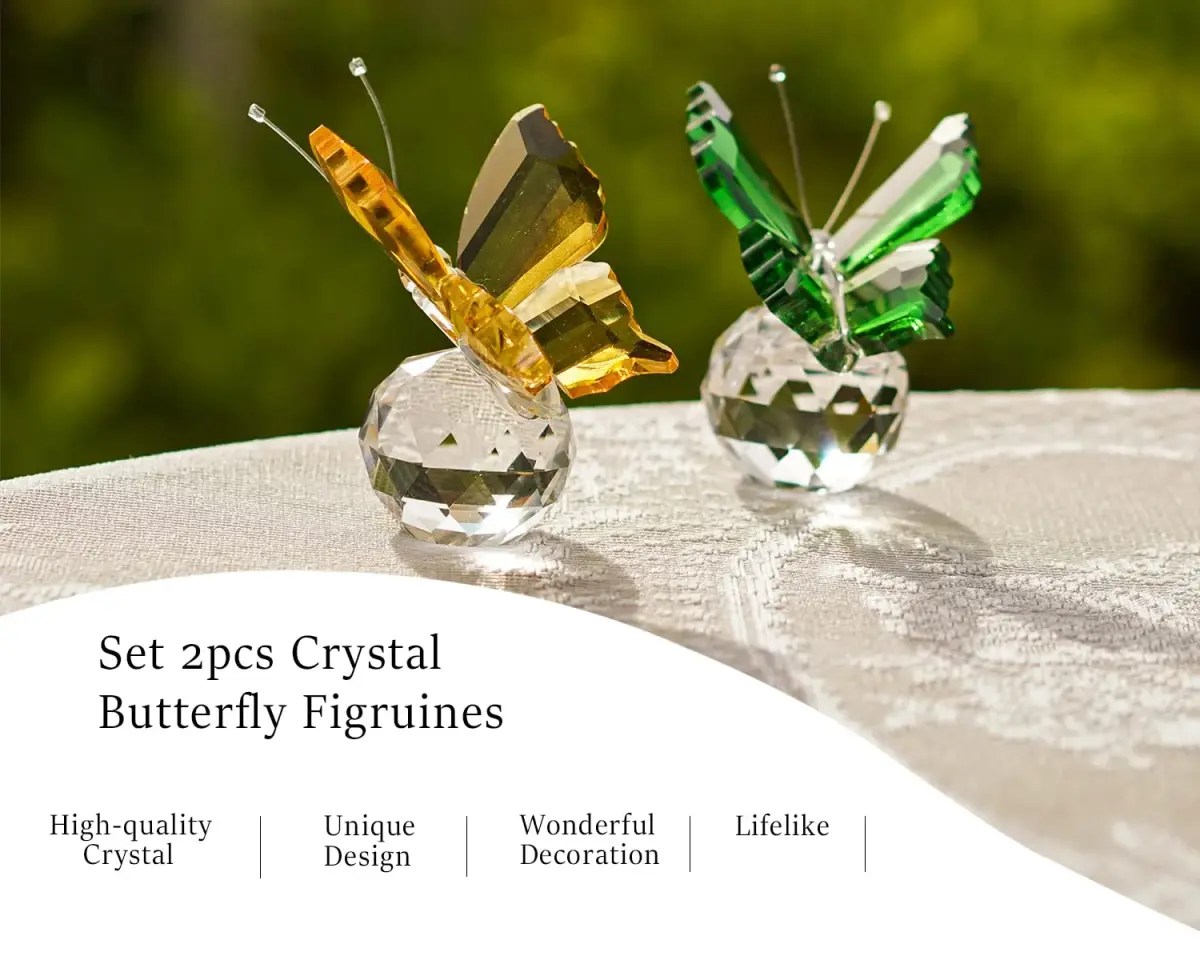 H&D HYALINE & DORA Crystal Butterfly Figurine Set 2 | 5.1 cm (2 in) Yellow & Green - view 3