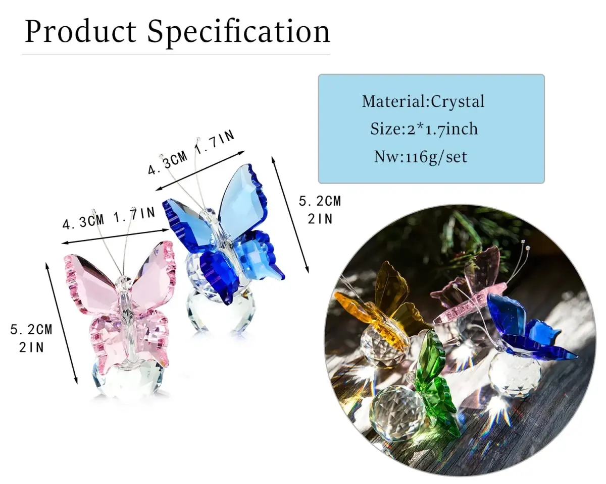H&D HYALINE & DORA Crystal Butterfly Figurine with Ball Base 5.1 cm (2 in) | Handmade Glass Animal Ornament - view 6