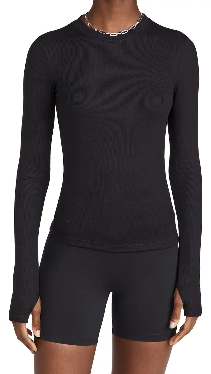 Splits59 Louise Rib Long Sleeve Shirt | Fitted Black Women's Top with Thumbholes (Small) - main product image