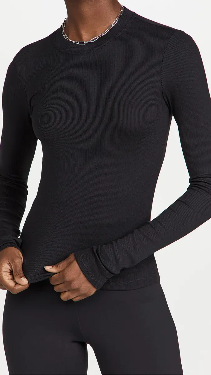 Splits59 Louise Rib Long Sleeve Shirt | Fitted Black Women's Top with Thumbholes (Small) - view 2