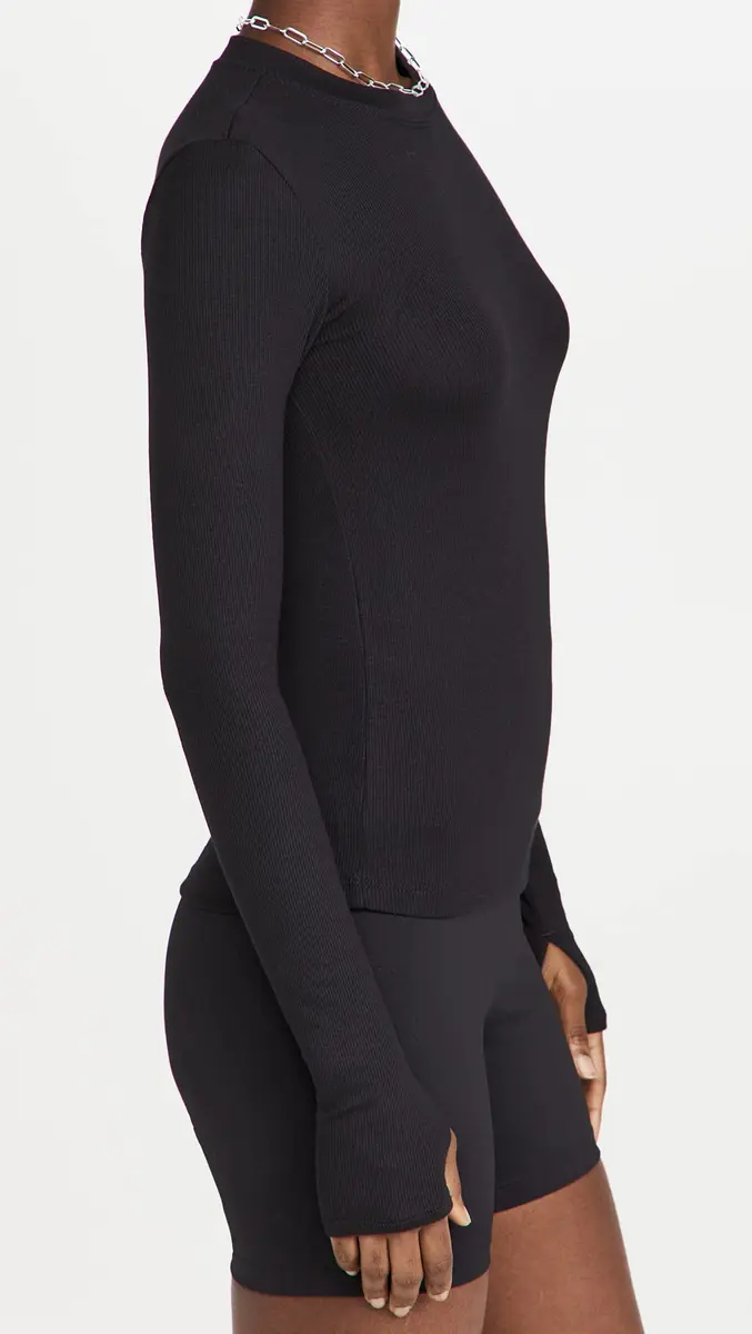 Splits59 Louise Rib Long Sleeve Shirt | Fitted Black Women's Top with Thumbholes (Small) - view 4