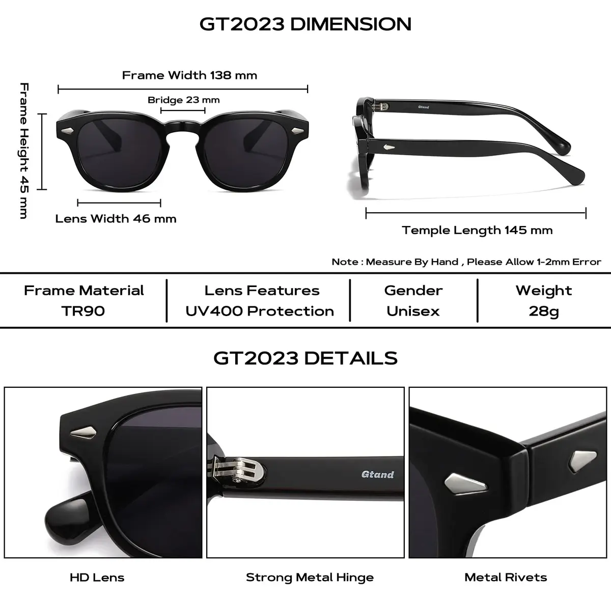 Gtand Unisex Vintage Retro Round Style Tinted Sunglasses 46mm | UV400 Protection & Classic Design - view 5