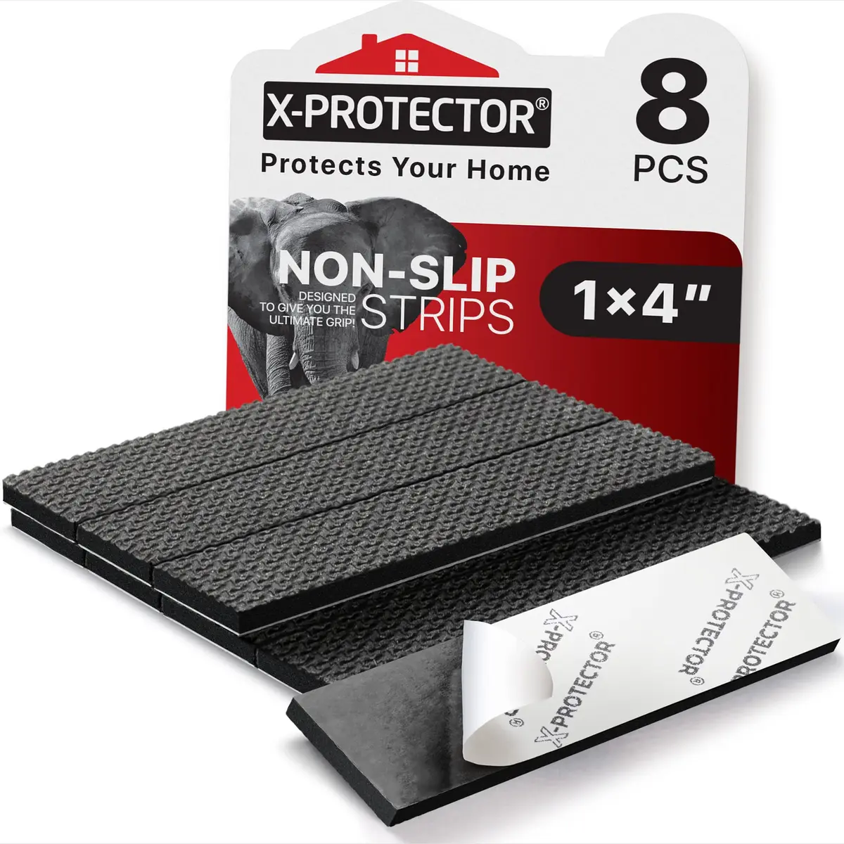 X-Protector Rubber Strip - 8 PC Non Slip Pads - Black Universal Grip Strips | Surface Scratch & Slip Prevention - main product image