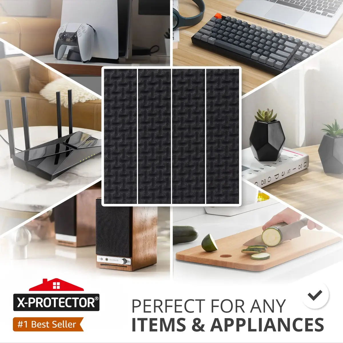 X-Protector Rubber Strip - 8 PC Non Slip Pads - Black Universal Grip Strips | Surface Scratch & Slip Prevention - view 2