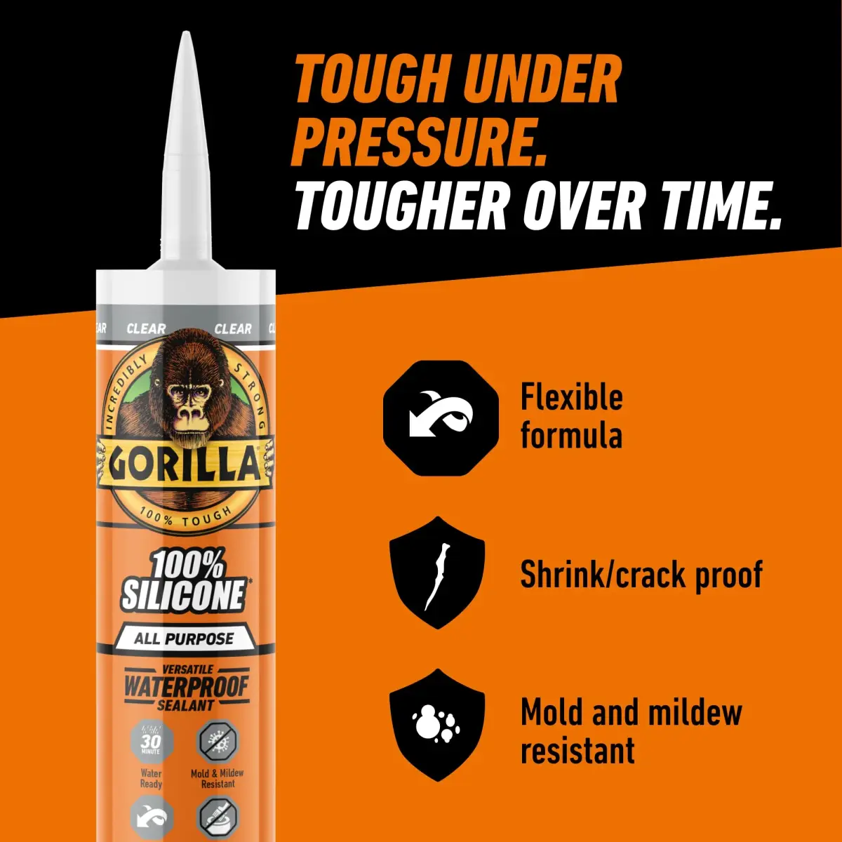 Gorilla 100% Silicone Sealant Clear 10oz Cartridge (2.96ml / 10 Fl Oz) | Waterproof, Flexible, Mold & Mildew Resistant - view 7