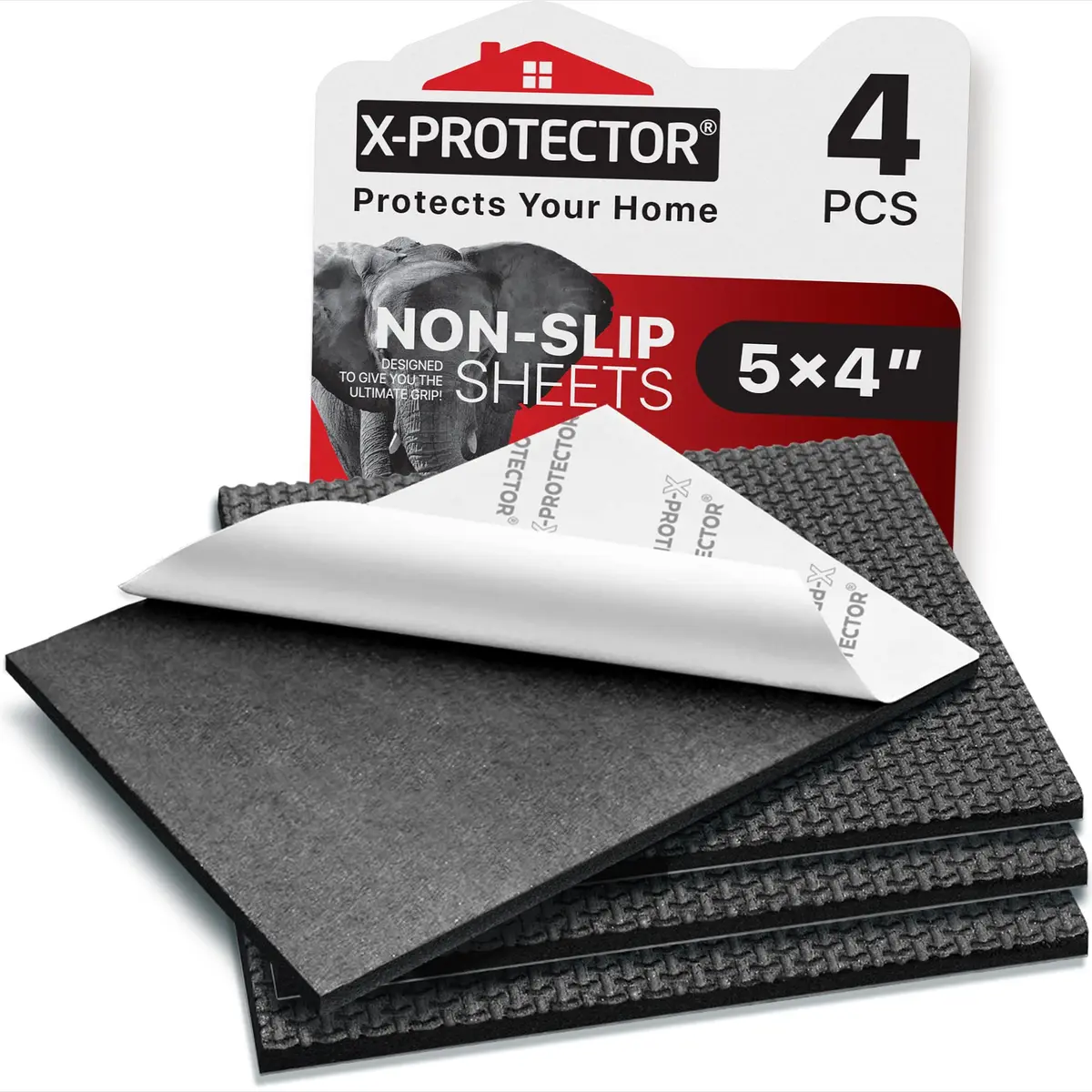 X-Protector Black Rubber Pads 10cm x 12.7cm (4" x 5") | Non-Slip Grips for Furniture, Keyboards, and Appliances - main product image