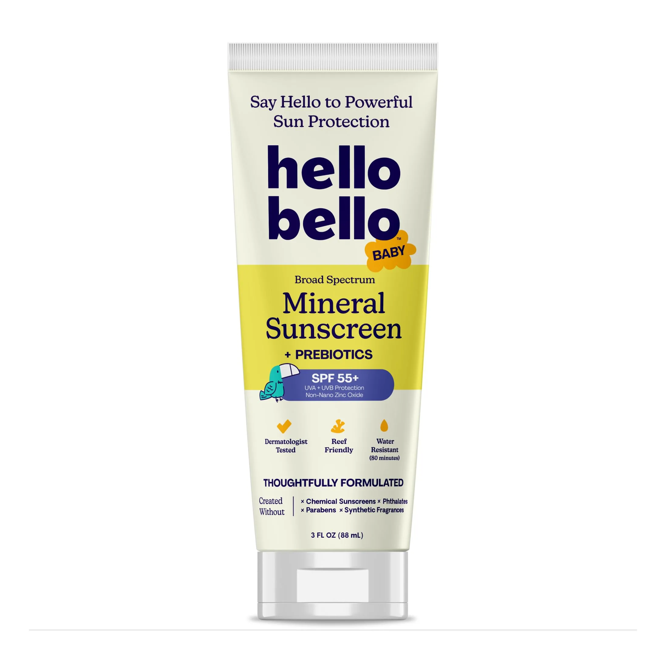 Hello Bello Mineral SPF 55 Sunscreen Lotion with Prebiotics, Water Resistant, 3 fl oz | Gentle Protection for Kids - main product image
