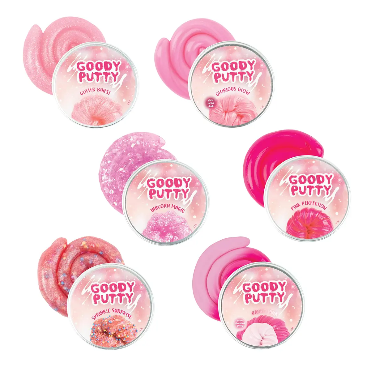 Goody Putty Pink Set of 6 Tins | Color-Changing, Glow & Glitter Sensory Toy for Kids 177ml (6oz) - main product image