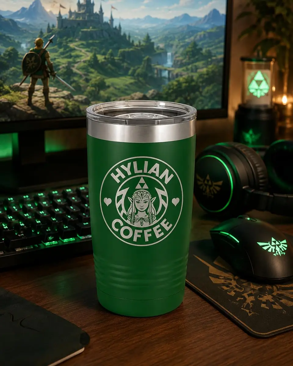 Hat Shark 20 oz Drinking Cup Princess Green | Laser Engraved Water Tumbler for Hot & Cold Drinks - view 5