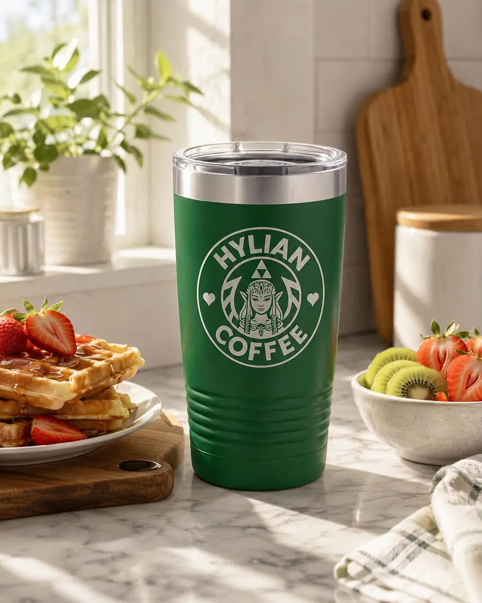 Hat Shark 20 oz Drinking Cup Princess Green | Laser Engraved Water Tumbler for Hot & Cold Drinks - view 7