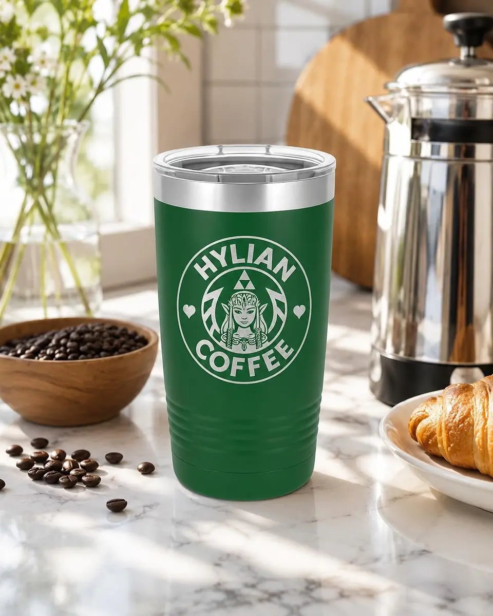 Hat Shark 20 oz Drinking Cup Princess Green | Laser Engraved Water Tumbler for Hot & Cold Drinks - view 2